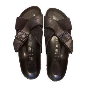 Birkenstock Black Suede Sandals Sz EU 39 / US 8 Cross Strap Slide